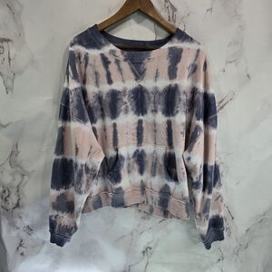 Lucky Brand Sweatshirt Womens XL Pink Blue Pullover Tie Dye Ombre Stripe Crew
